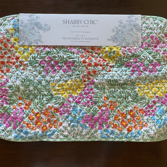 Shabby Chic Set of 4 Placemats Floral Spring Colorful New Reversible Plaid - Picture 1 of 5
